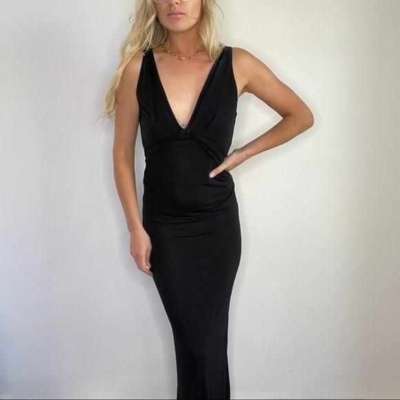 Yigal Azrouel Black Plunge Neck Long Gown - Picture 10 of 10